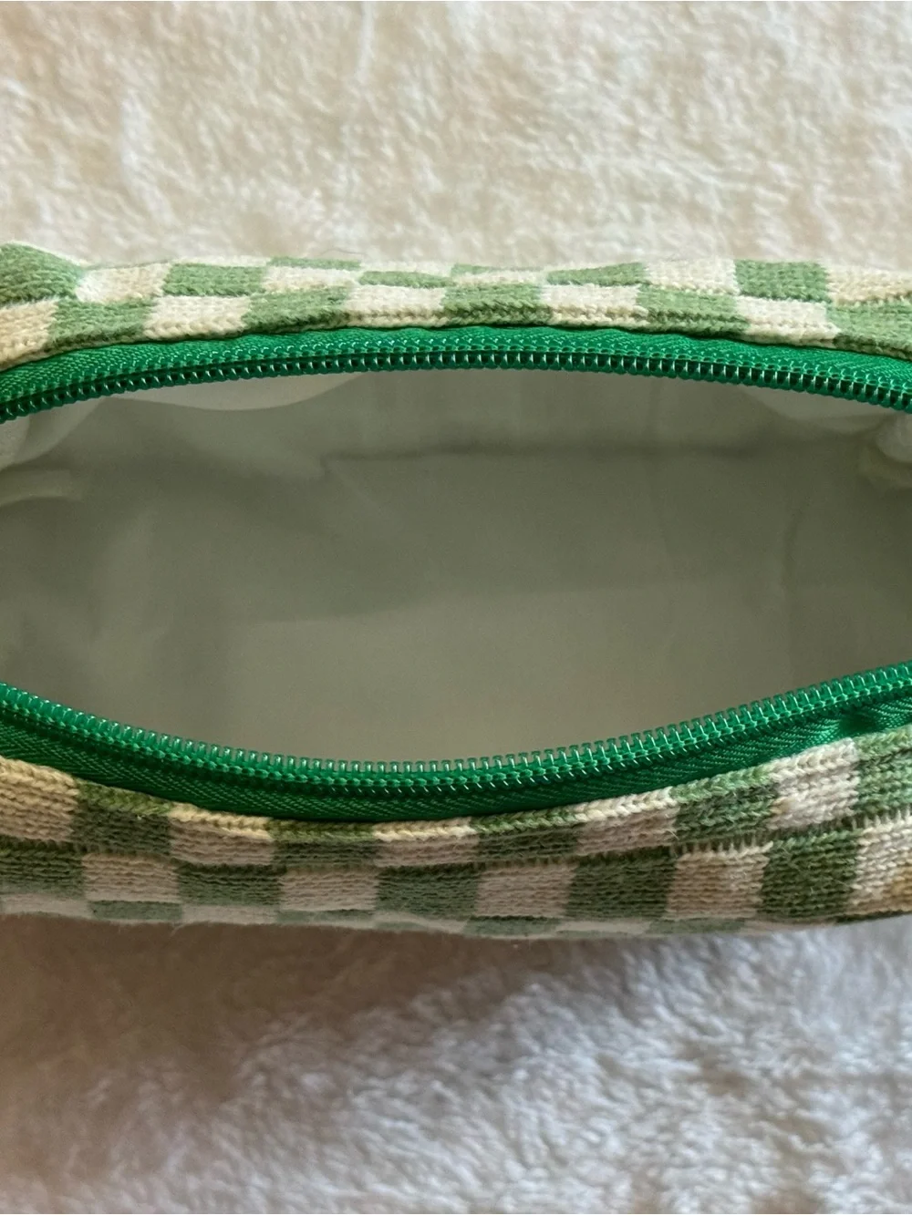 Green and Cream Checker Knit Pouch - Women Bags